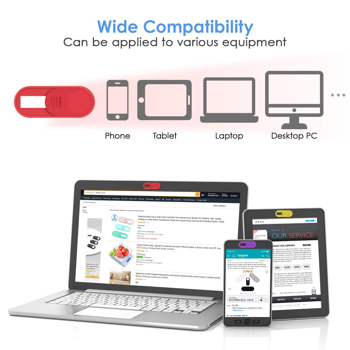 Laptop Camera Cover Slide 0.028-Inch Ultra-Thin Webcam Cover Blocker for MacBook, iMac, Laptop, Desktop, PC, iPad, Smart Phone Protect Your Privacy and Security（Orange/Yellow/Purple-3 Pack）