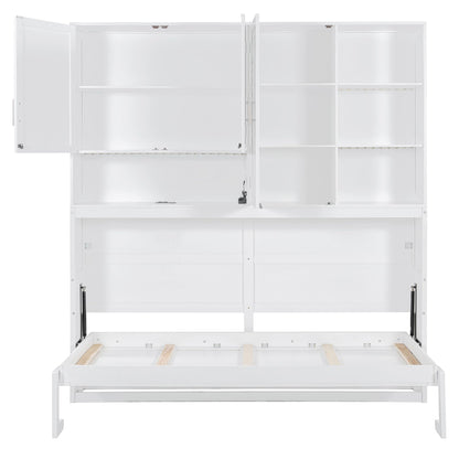 Ball & Cast Twin Size Murphy Bed,Foldable Wall Bed with Top Cabinet,Storage Shelves,Hidden Cabinet Bed Frame with Led Light and USB Port for Bedroom,Guest Room,Space Saving,No Box Spring Needed,White