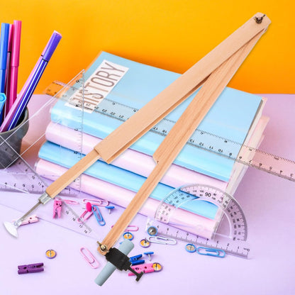 NUOBESTY Wooden Teaching Compass Adjustable Large Radius Drawing Tool for Classroom Demonstrations and Drafting with Secure Pen Holder for Chalk and Whiteboard Markers