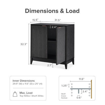 mopio Brooklyn Fluted Storage Cabinet, Modular Accent Buffet Sideboard with Adjustable Shelf, FSC Certified 50lb Load Modern Farmhouse Wood Credenza for Dining, Living Room, Entryway (Black, Single)