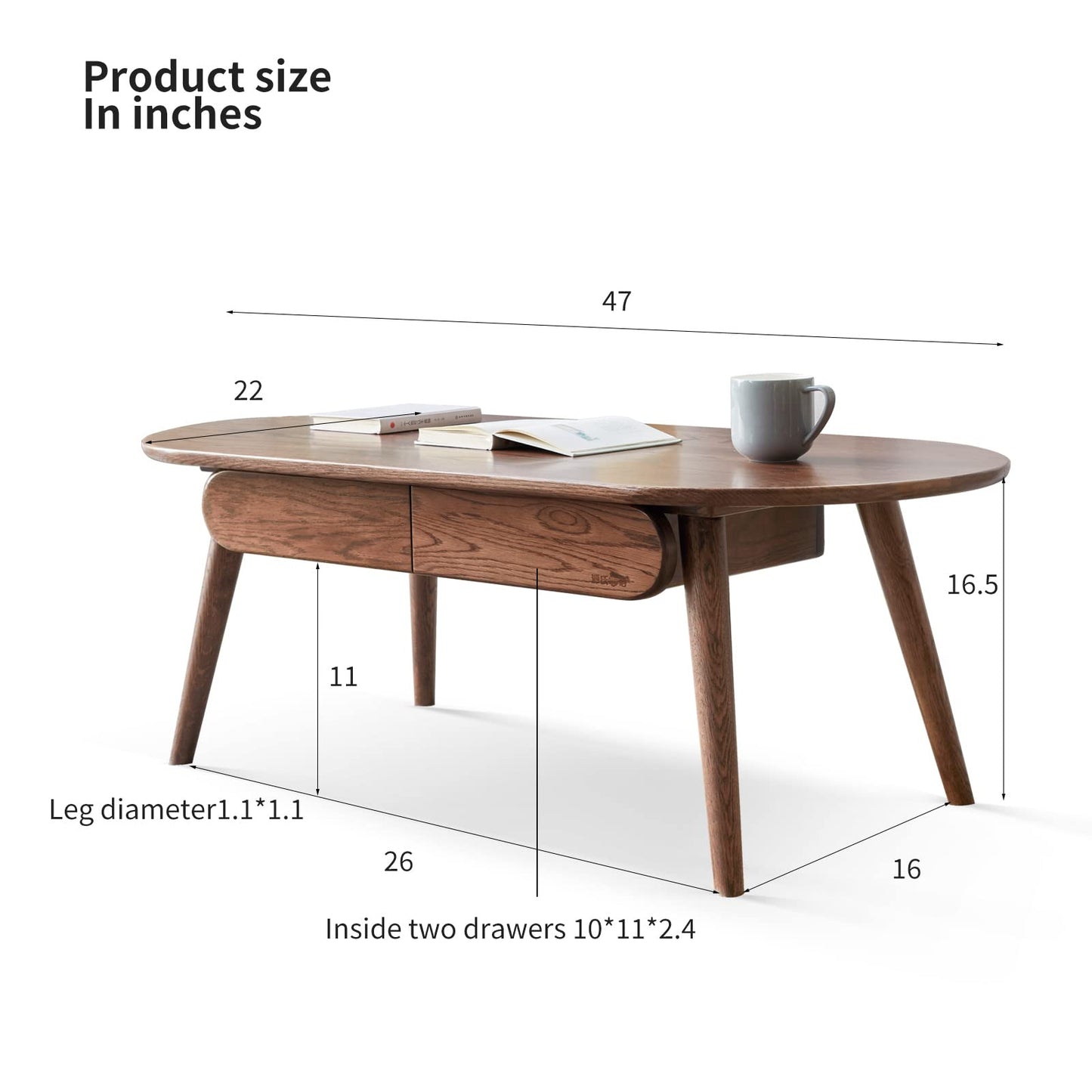 Christopher Knight Home Minta Modern Medium Size Low Wooden Coffee Table, Oval Top Living Room End Table with Drawer, Home Office Writing Desk, Multifunctional Sofa Table, Natural Walnut Brown
