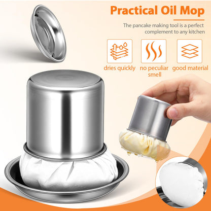 BESTOYARD 3-Pack Pancake Grease Brush - Stainless Steel Oil Mop & Spreader - Multifunctional Oil Brush for Pancake Cooking, BBQ & Grilling