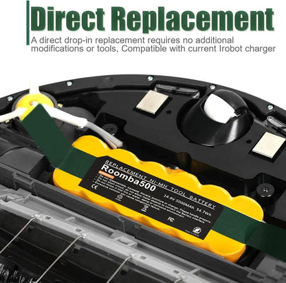 BATTOOL 5.0Ah 14.4V Ni-Mh Battery Compatible with iRobot Roomba Battery Replacement R3 500 600 700 800 900 Series 510 530 535 540 550 552 560 570 580 595 620 650 655 660 675 690 760 770 780 790 870
