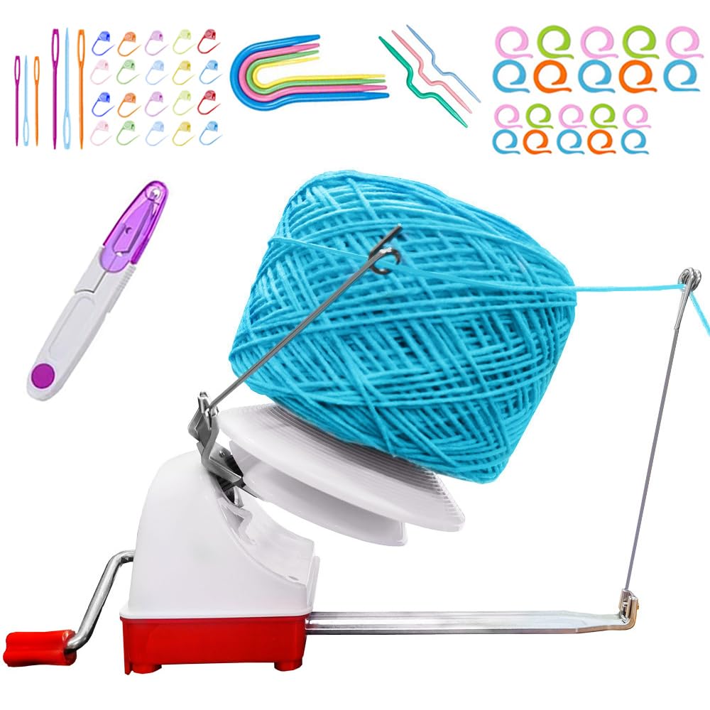 Large Capacity Yarn Ball Winder - Yarn Winder Easy to Set Up and Use - Hand Operated Yarn Winder 10 Ounce Capacity + 53 Pieces Stitch Knitting Needles + 1 Pieces Scissors