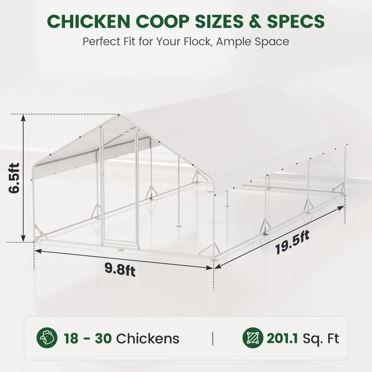 Large Walk-in Metal Chicken Coop with Chicken Run & Hardware Cloth, Solar Light, Waterproof & UV-Resistant Cover, Outdoor Poultry Cage for Farm Use, 3 Room