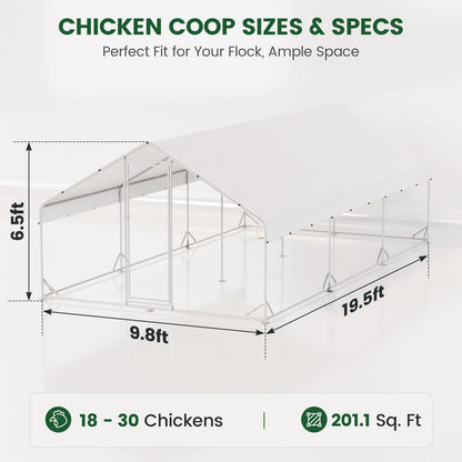 Large Walk-in Metal Chicken Coop with Chicken Run & Hardware Cloth, Solar Light, Waterproof & UV-Resistant Cover, Outdoor Poultry Cage for Farm Use, 3 Room