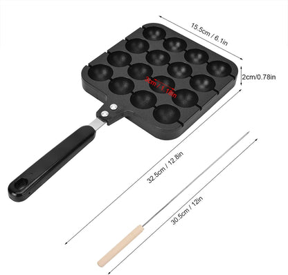 Takoyaki Baking Tray - 16 Holes Takoyaki Grill Pan Maker for Japanese Octopus Meatballs with 4 Baking Pins