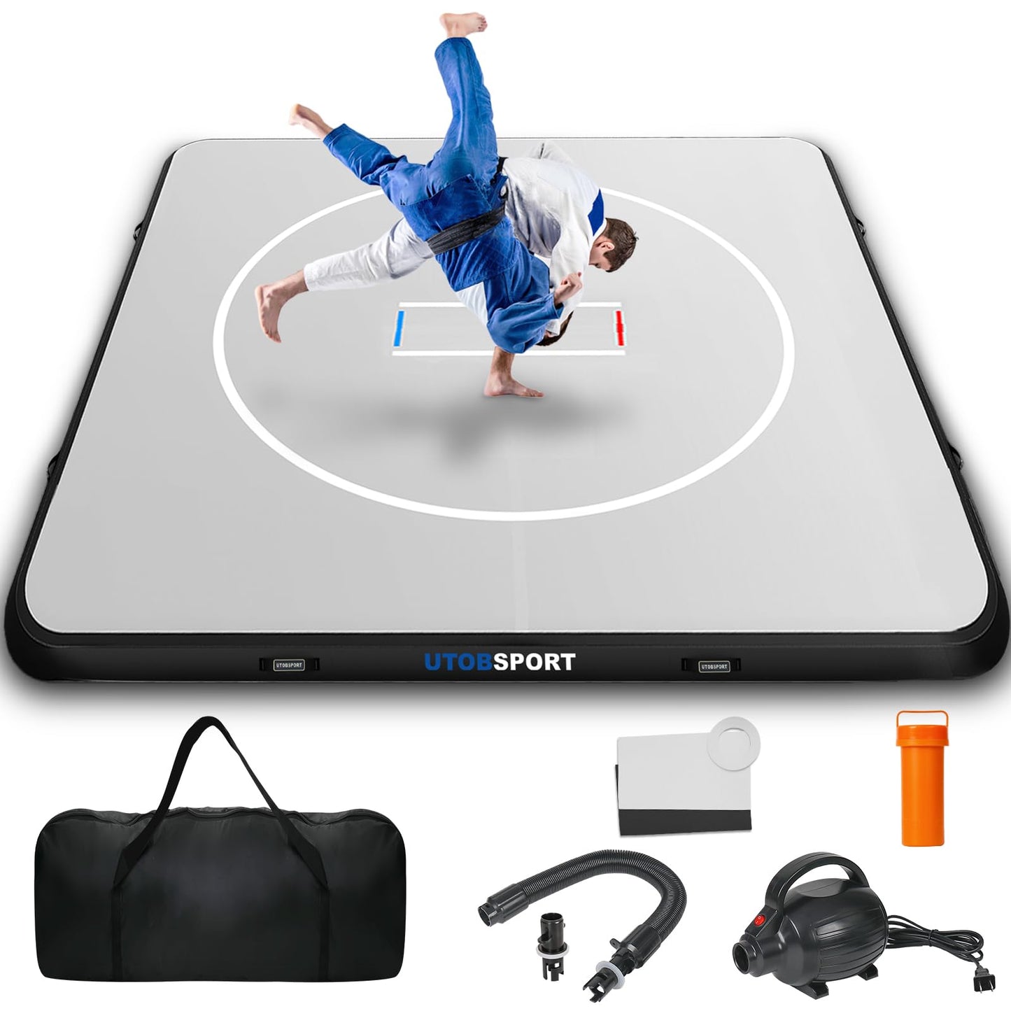 Inflatable Wrestling Mat 16.5x16.5FTx6"Thick, Jiu Jitsu Mats, PVC Landing Training Mat Foldable for Home Gym BJJ, MMA, Martial Art, Boxing, Grappling and Judo (Grey Black)
