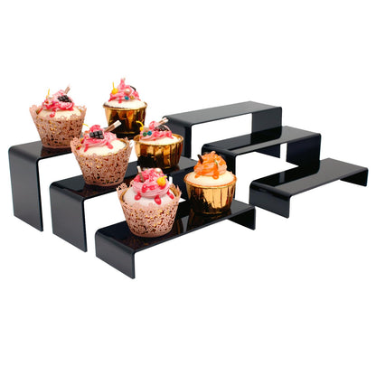 KOSKWKREO 6 PCS Black Acrylic Display Risers for Figures, Collectibles, Jewelry and Perfume, Tiered Stands for Retail Display and Party Table