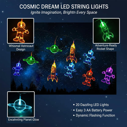 20 Fielegen LED Children's Room LED String Light Astronaut Spaceship Rocket Outer Space Room Decor Holiday Party Lights