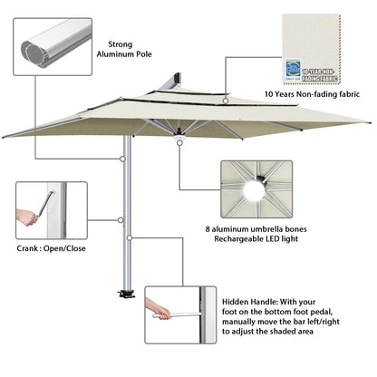 EliteShade USA Atlas 3-Tier 10x13FT Full Aluminum Cantilever Patio Umbrella for Outdoor restaurant Garden Courtyard Deck Pool and Marketing with Light,Natural