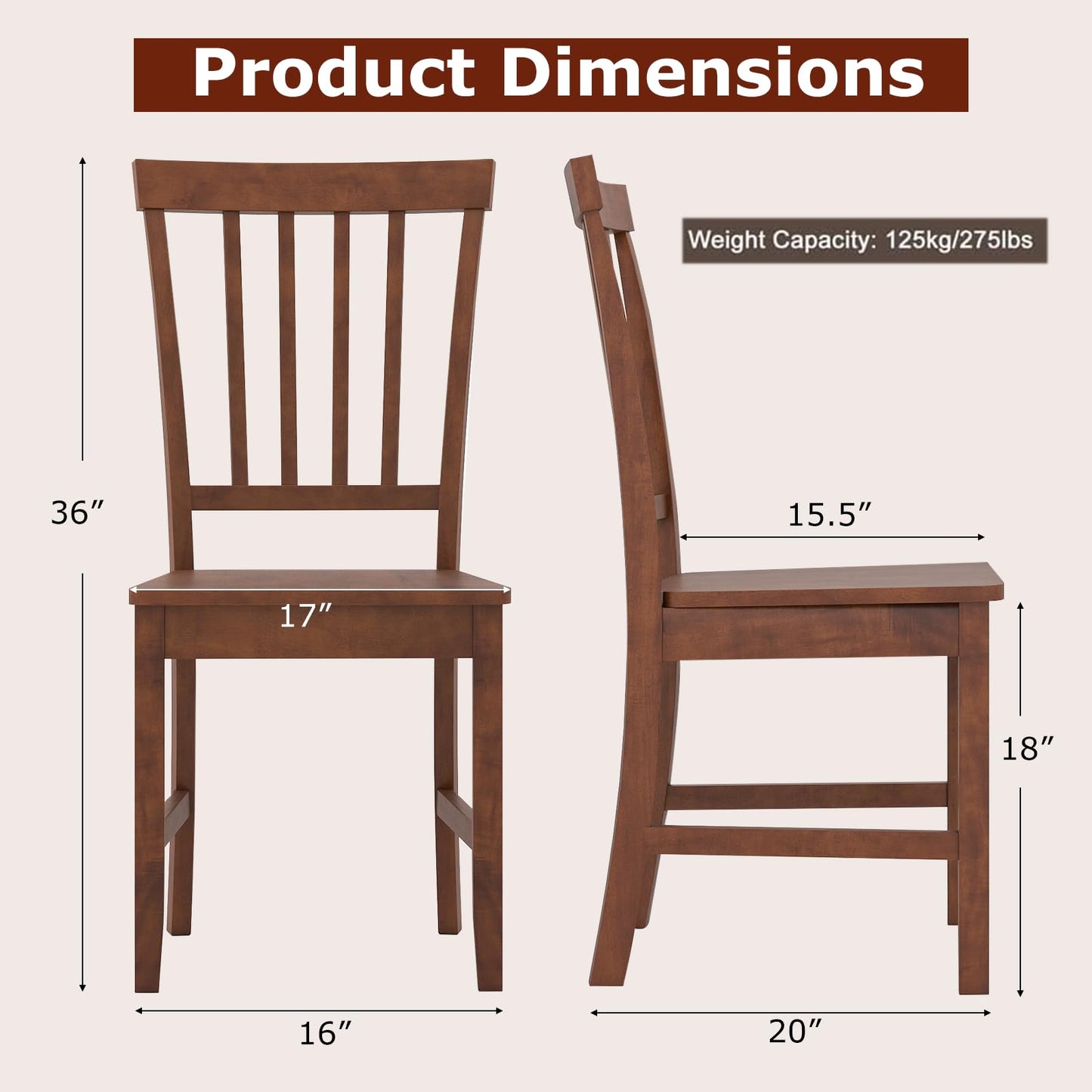 ERGOMASTER Dining Chairs Set of 4 Walnut Wood Chairs with Back for Restaurant Dining Room