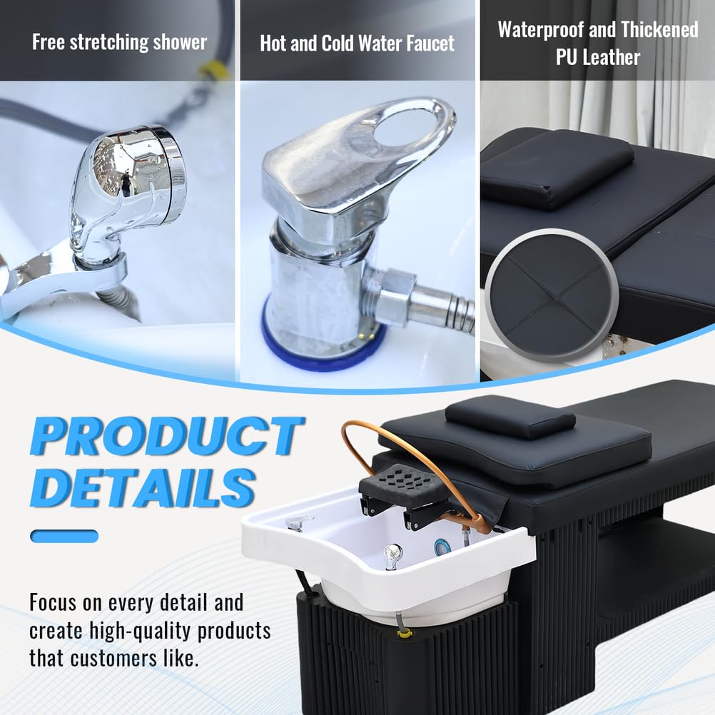 Pubaerkk Shampoo Bed with Steaming & Water Circulation, Spa Shampoo Bed Head Spa Equipment w/Open Storage Space for Spa Beauty Salon
