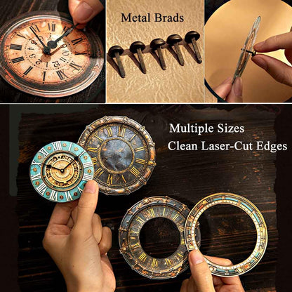 CraftBloom 90PCS Steampunk Clock Junk Journal Supplies, Vintage Cardstock Clock Faces with Movable Hands & Metal Brads, DIY Scrapbook Embellishments for Junk Journal, Collage, Mixed Media Craft