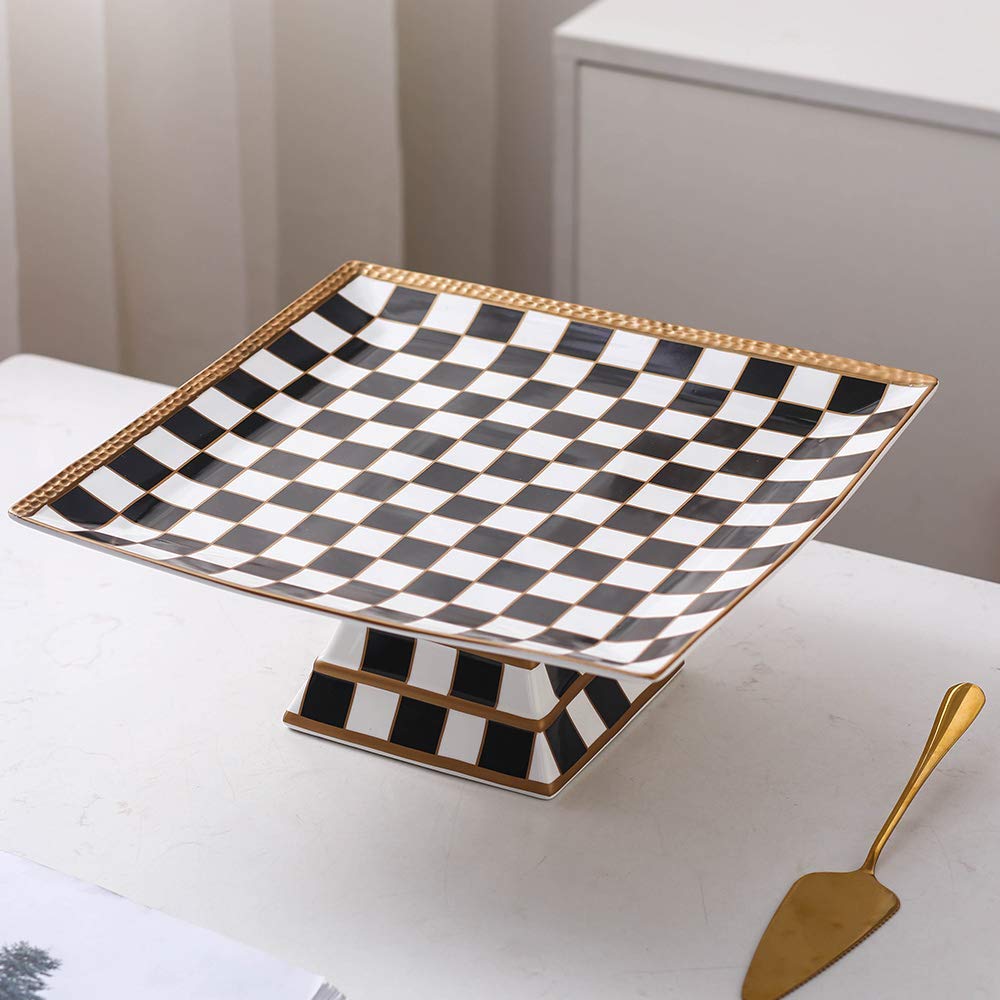 Porlien Checker Pattern 13-inch Cake Stand, Cake Holder, Serving Platter