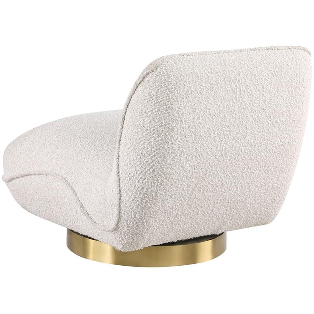 Meridian Furniture 492Cream Geneva Collection Modern | Upholstered Swivel Accent Chair with Rich Cream Boucle Fabric, Brushed Gold Metal Base, Solid Wood Frame, 29" W x 35" D x 27.5" H, Cream