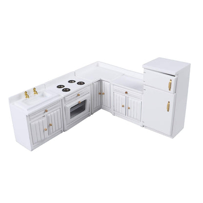 Dollhouse Kitchen Furniture Kit 1:12 Doll House Miniature Suite Wooden Kitchen Cabinet Fridge Set Dining Room for Miniature Dollhouse Furniture Scenes Accessories