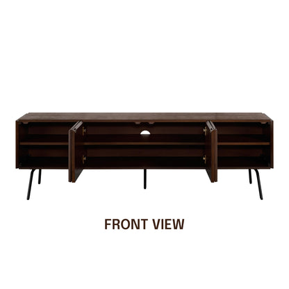 NTC Mossic TV Media Cabinet with 4 Doors for TVs, Entertainment Center with Natural Rattan, Metal Legs, Modern Storage Console for Living Room and Bedroom, Effortless Assembly, Dark Walnut
