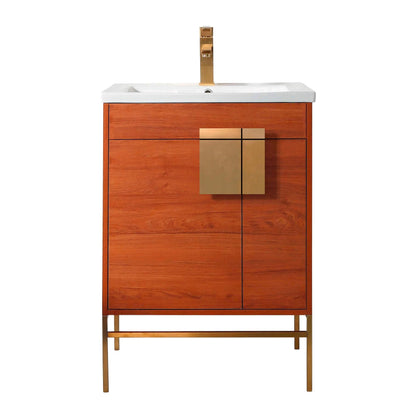 Fine Fixtures 24 Inch Bathroom Vanity with Sink, Vitreous China Walnut Sink, Satin Brass Hardware, Elegant Bathroom Vanities for Modern Homes, Easy Installation