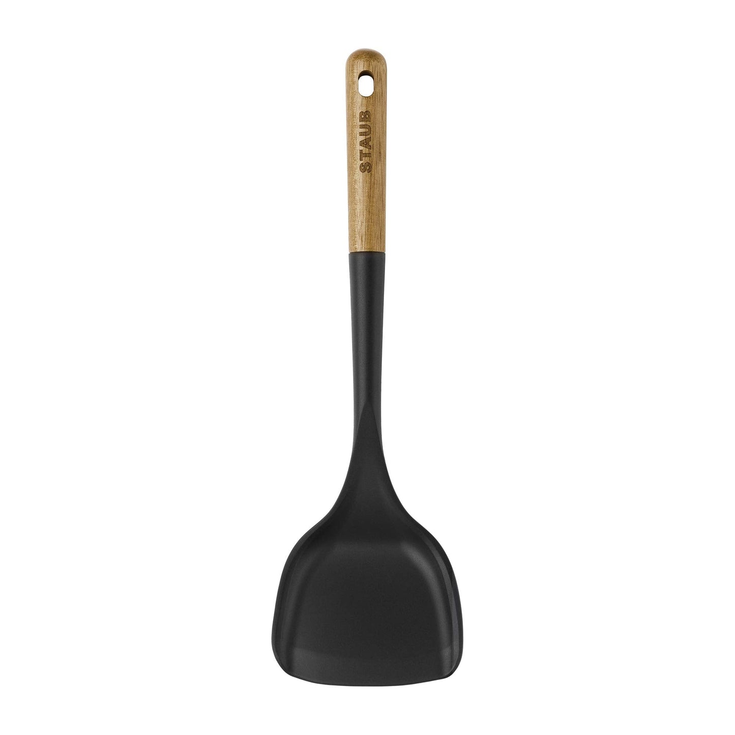 STAUB Wok Spatula, Perfect for Scooping, Flipping, Stirring, and Turning Stir Fries, One Size, Durable BPA-free Matte Black Silicone, Acacia Wood Handles, Safe for Nonstick Cooking Surfaces