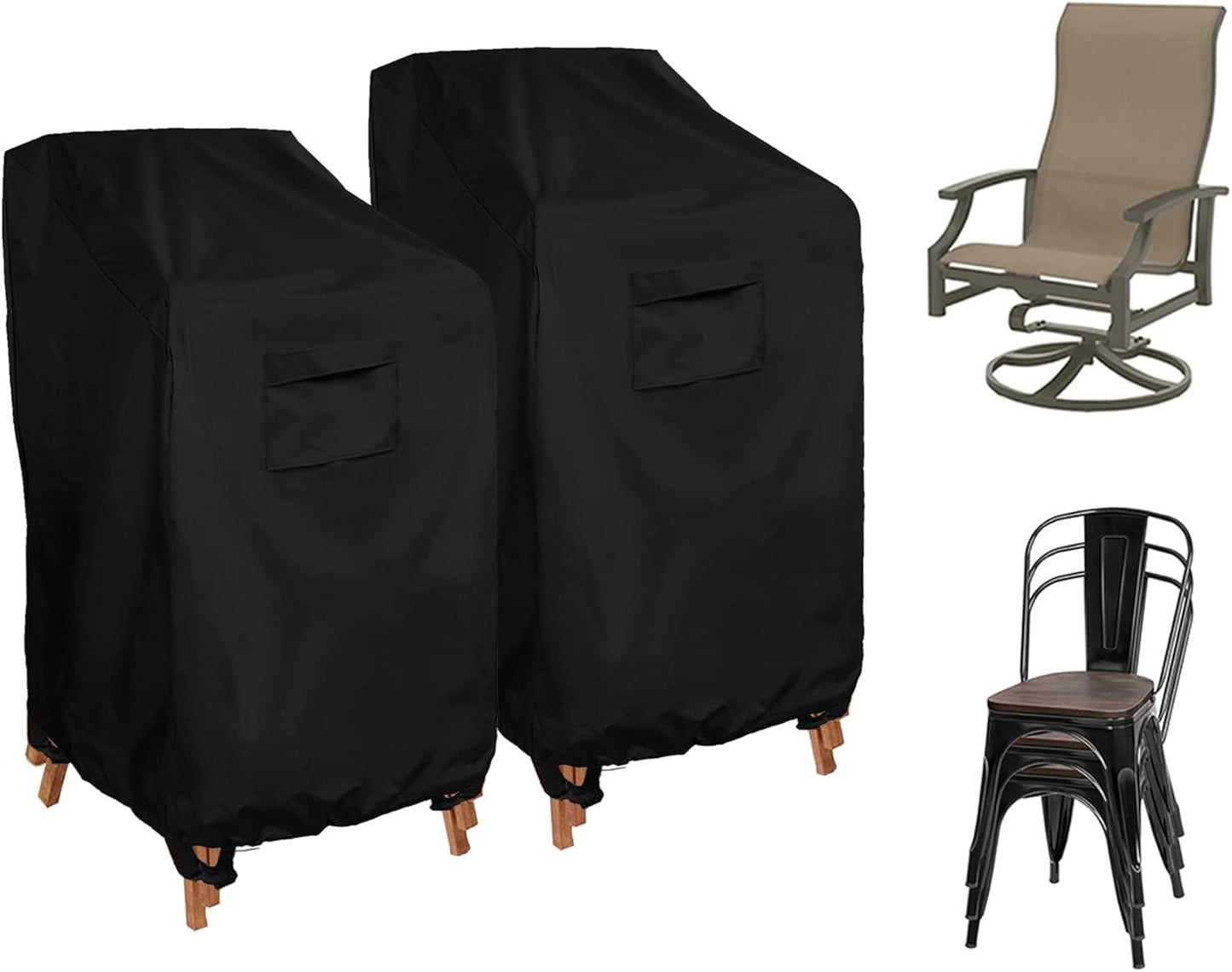 (2 Pack 25.5"L 25.5"W 47"H, WOMACO Stackable Patio Chair Cover Waterproof Outdoor Stacking High Back Chair Cover Water