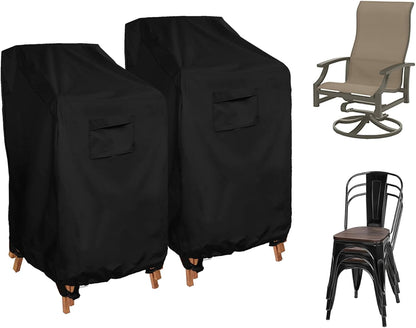 (2 Pack 25.5"L 25.5"W 47"H, WOMACO Stackable Patio Chair Cover Waterproof Outdoor Stacking High Back Chair Cover Water