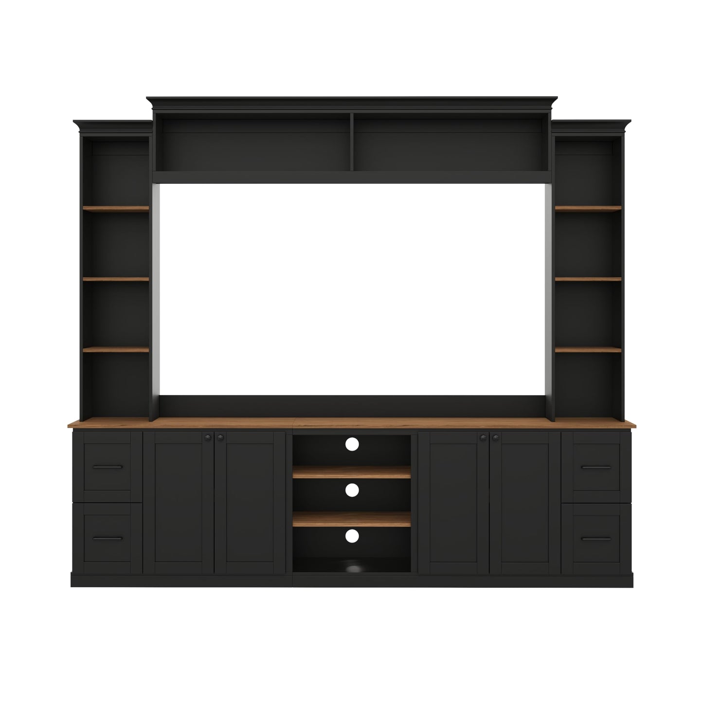 Ball & Cast 94.8" Entertainment Center Wall Unit with Bookshelf for TVs Up to 70",Farmhouse Large TV Stand with Walnut Adjustable Shelves,Retro Media Console with 4 Drawers for Living Room,Black