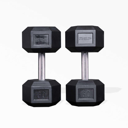 Rep Fitness 55lb-75 lb Dumbbell Set- Rubber Hex, Low Odor, Fully Knurled- Made for Heavy Lifting