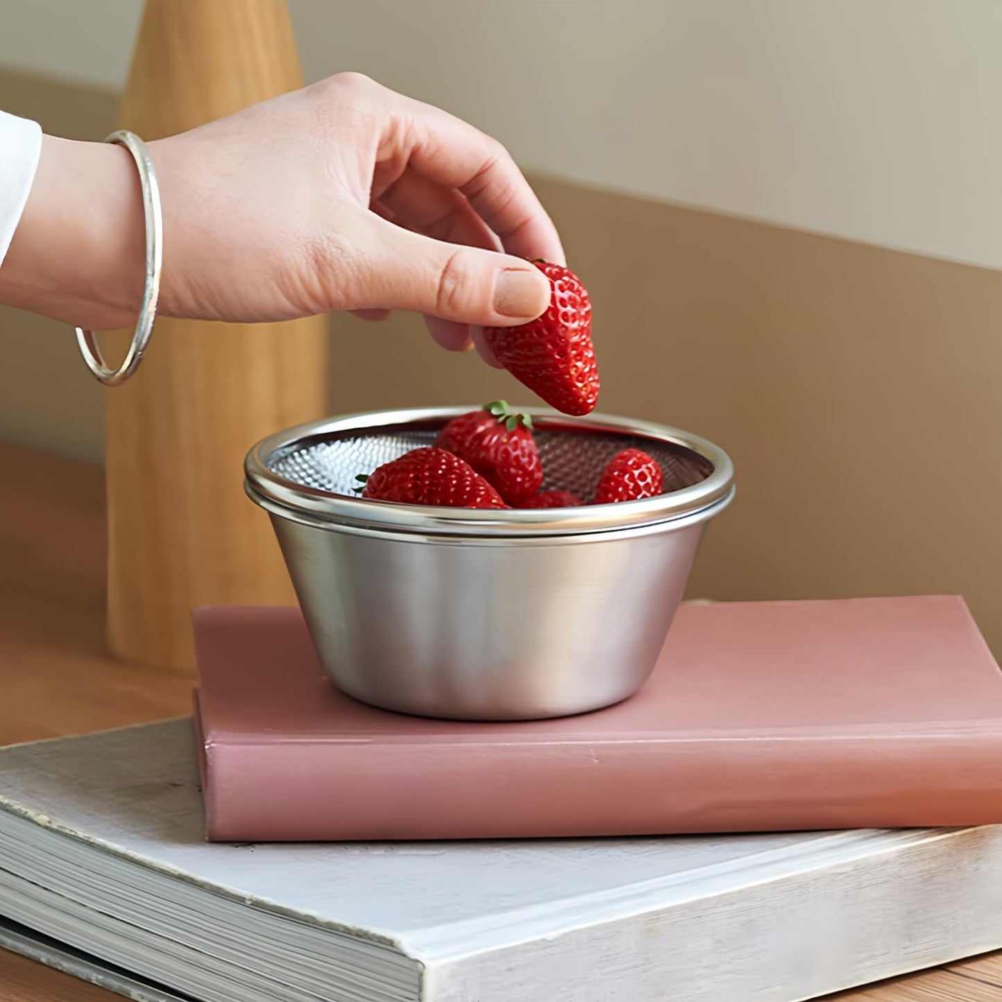 2 Pcs Mini Colander with Small Mixing Strainer Bowl 304 Stainless Steel Berry Basket for Washing Fruits, Vegetables, Rice - Dishwasher-Safe Kitchen Strainer (Silver, 5.51 x 2.36 inches)