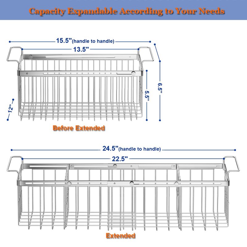 Homics Large Freezer Baskets for Chest Freezer with Dividers, Deep Freezer Organizer Bins Expandable 15.5"~24.5", Hanging Storage Container Baskets for Chest Freezer Sort Frozen Meats