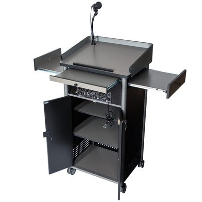 OEF Furnishings CoreSound Media Series Floor-Standing Mobile Lectern (No Microphone, AC Powered, Charcoal Finish)
