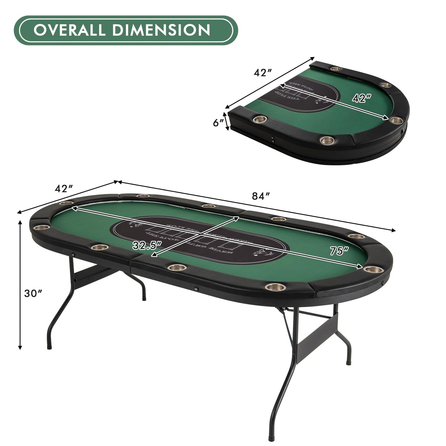 Giantex 10 Players Poker Table with Cup Holder, Folding Casino Leisure Table with 4 USB Ports, Extra Lights, Easy to Assemble, Foldable Game Poker Tables for Texas, Card Games (Green)