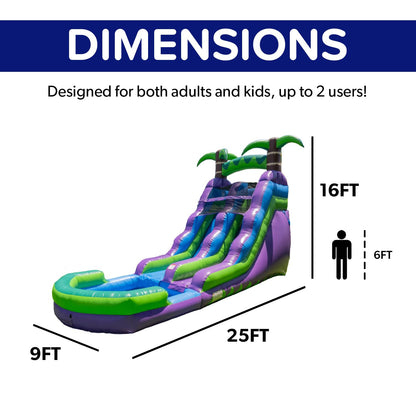 HeroKiddo 16ft Tropical Inflatable Water Slide with Pool, 25ft Long- 100% Commercial Grade PVC Vinyl, Reinforced Strength Wet/Dry Fun, Front Load Entry for Easy Supervision