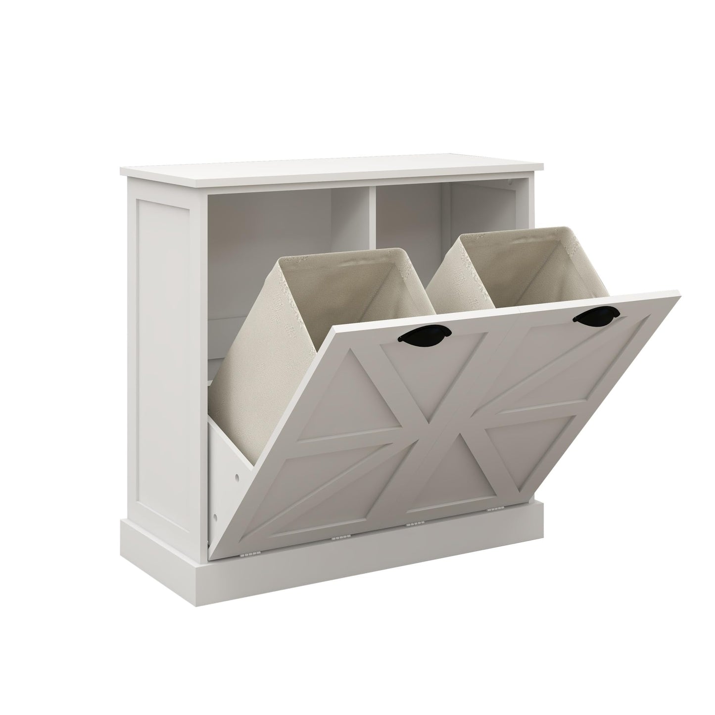 Modern Contemporary Laundry Sorter Cabinet, Two-Compartment Tilt-Out, for Bathroom Living Room Hallway