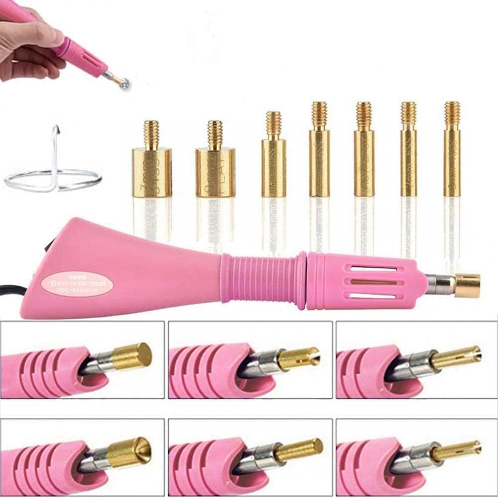 Hotfix Applicator 7-in-1 Rhinestone Setter Hot Fix Wand Bedazzler Kit Tool Set for Crafts Shoes Clothes Fabric Clothing(Pink)