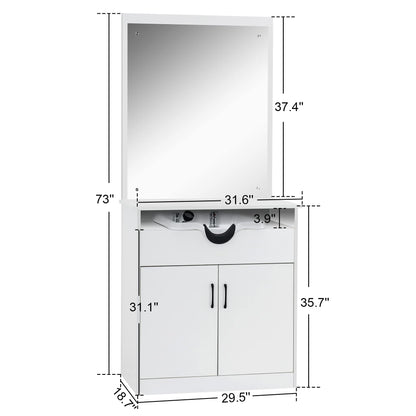 BarberPub Backwash Shampoo Bowl Sink Chair Station with Mirror Salon Styling Cabinet Spa Equipment 3130 (White)