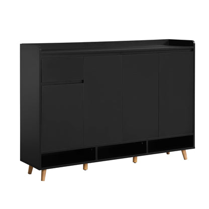 Ball & Cast 55" Modern Shoe Cabinet with Doors and Drawer, Freestanding Shoes Rack with Solid Wood Legs & Adjustable Shelf, Storage Sideboard for Entryway,Living Room,Hallway,Bedroom Black
