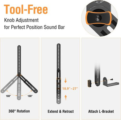 ELIVED Soundbar Mount - Adjustable TV Bracket for 23-90" TVs | Fits Most Sound Bars Up to 15 lbs