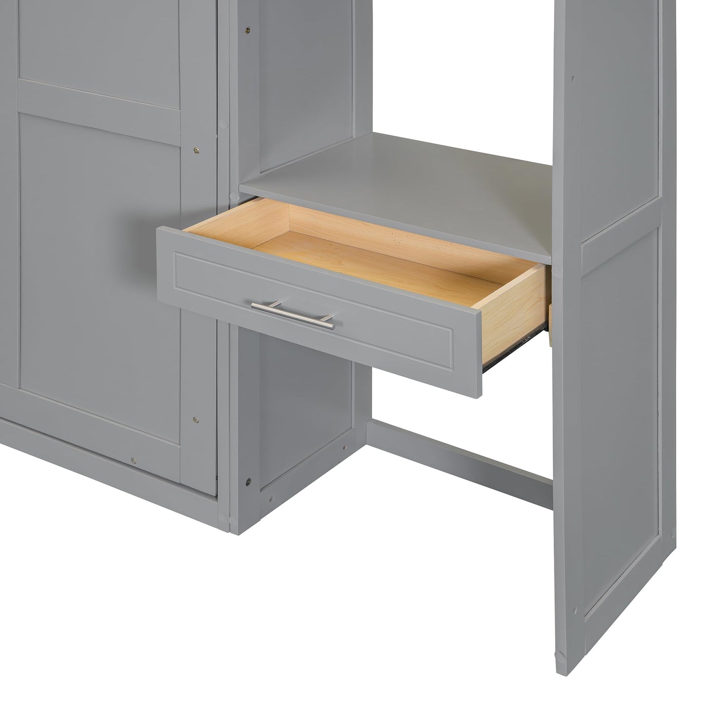 Merax Queen Size Wall Murphy Bed with Desk, Top Cabinet and Storage Shelves, Space Saving Foldable Bed, Wooden Bed Frame