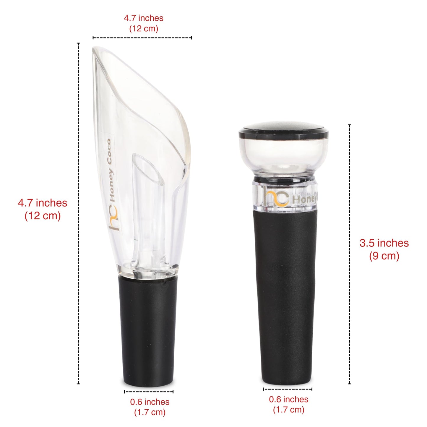HC Honey Coco Wine Aerator Pourer + Vacuum Pump Stopper, 2-Piece Wine Saver Set, Drip-Free Pour Spout for Smoother Taste, Preserves Open Bottles, Gift-Ready Wine Accessories
