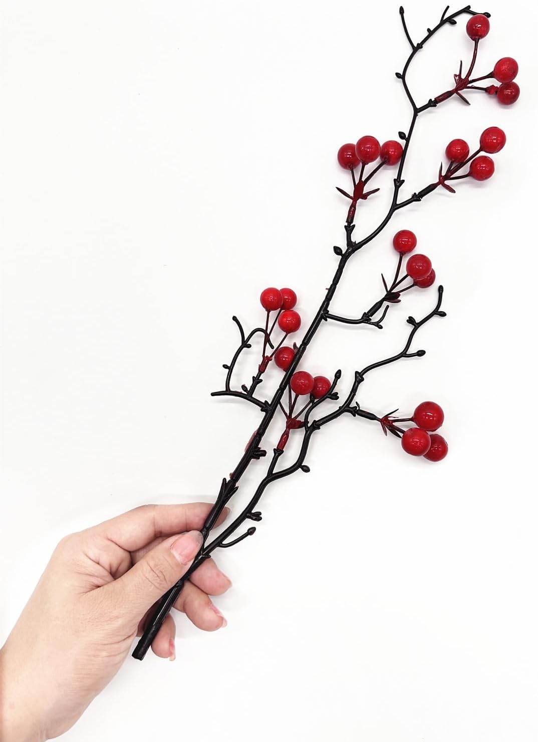 16.5" 4 Pack Artificial Red Berry Stems, Fake Holly Berries Branches Picks Faux Twig Plant Bouquet of Flowers Decor