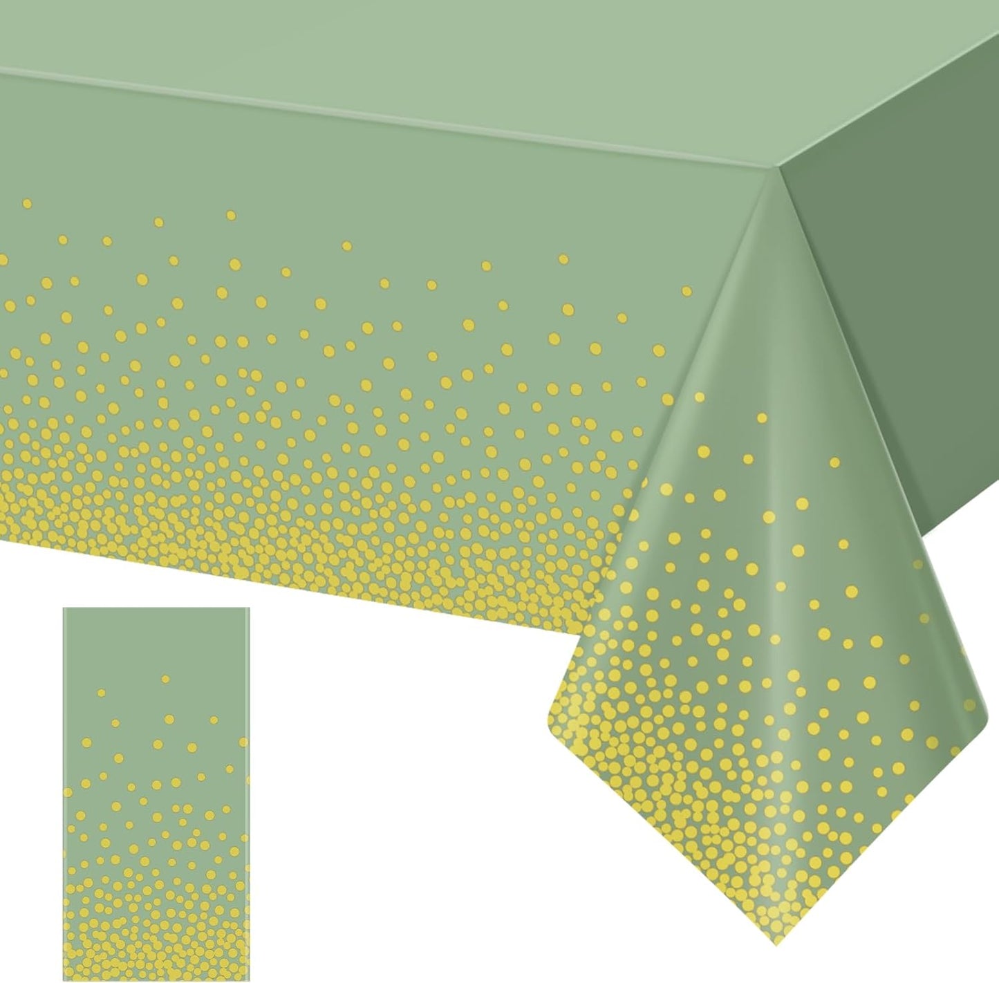 1 Pack 54"x108" FunnyPars Sage Green and Gold Plastic Tablecloth, Green Disposable Table Cloth for Rectangle Tables