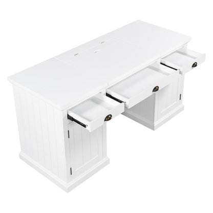 Merax 67" Modern Executive Desk, Computer Desk with 2 Wooden Doors Storage Cabinet and 3 Drawers, Rectangle Home Office Desk Reading Desk Writing Table Workstation for Study Living Room Office, White