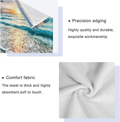 HATESAH Set,Soft Set 3 Piece,1 Towel,1 Towel,1 Beach Bath Towels Highly Absorbent Sea Ocean Waves Island Hawaiian