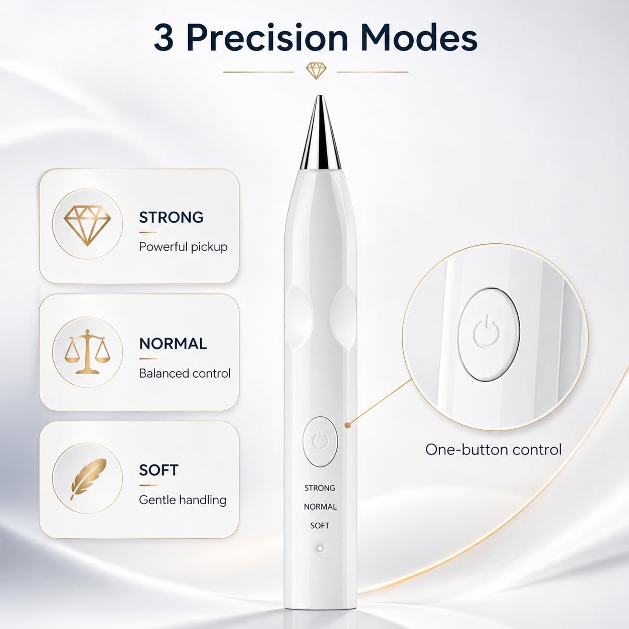 TUCEVSX Electric Diamond Painting Pen Kit, Cordless USB-C Rechargeable Diamond Art Tool with Vacuum Pickup, No Wax, 3 Suction Levels, Interchangeable Tips, Low Noise for DIY Craft Lovers.(White)
