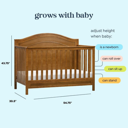 Davinci Charlie 4-in-1 Convertible Baby Crib - GREENGUARD Gold Certified Convertible Crib to Toddler Bed, Daybed, Full-Size Wooden Bed, Durable, 4 Adjustable Mattress Heights - Chestnut