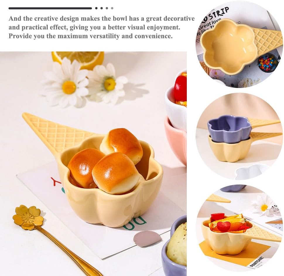 Decorative Small Ceramic Ice Cream Bowls with Handles, Porcelain Dessert Serving Bowl, Cute Snack Dish
