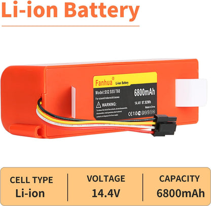 Replacement Battery 14.4V 6800mah Li-ion for Xiaomi Mijia Roborock S50 S51 S55 S5 E20 E25 C10 T6 T60 T65 S6 E35