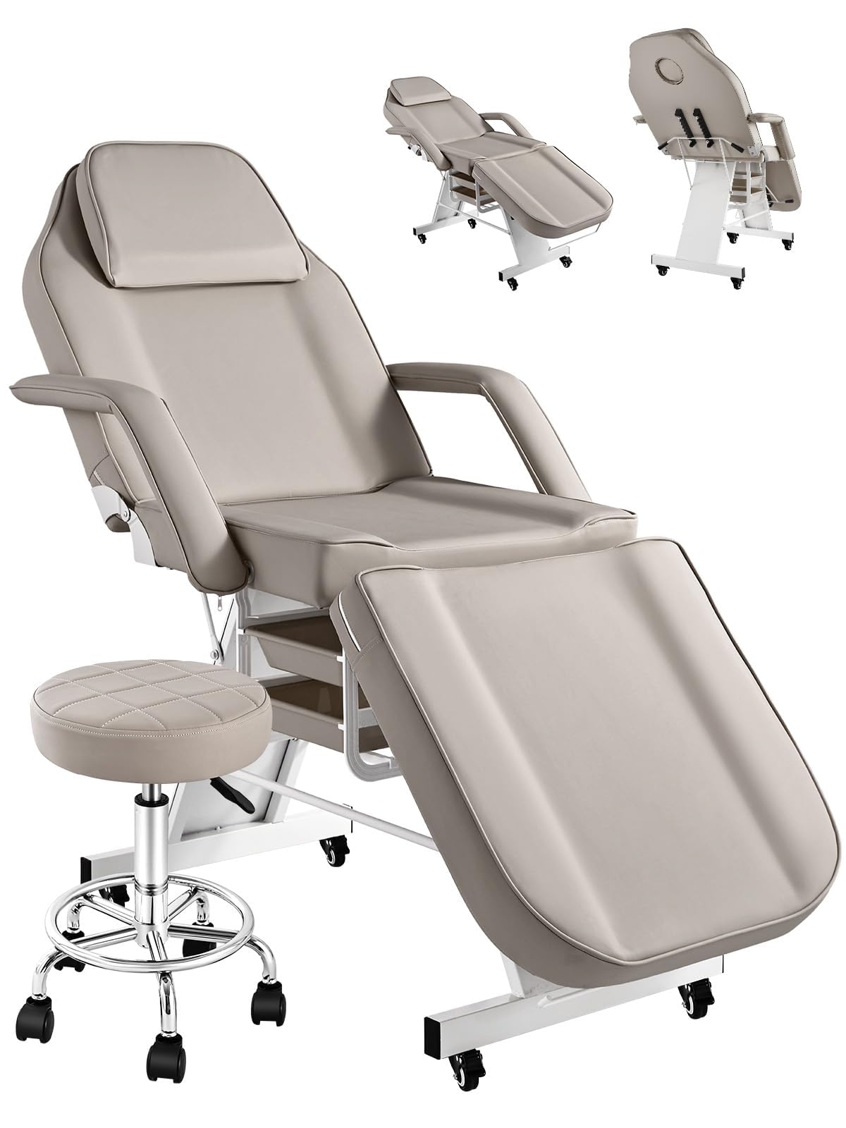 Hicomony Tattoo Chair for Client with Rolling Stool and Wheels, Tattoo Bed Adjustable Beauty Salon Spa Table 360 Swivel Facial Beds for Esthetician Bed
