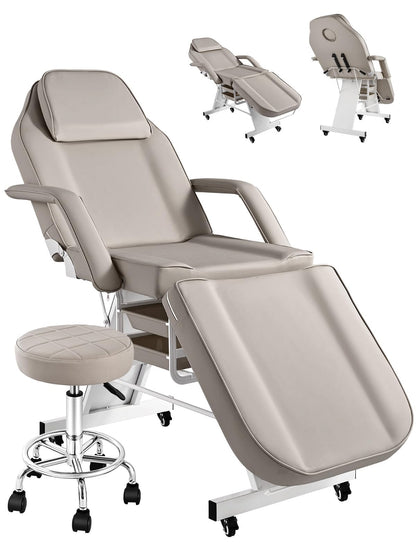 Hicomony Tattoo Chair for Client with Rolling Stool and Wheels, Tattoo Bed Adjustable Beauty Salon Spa Table 360 Swivel Facial Beds for Esthetician Bed
